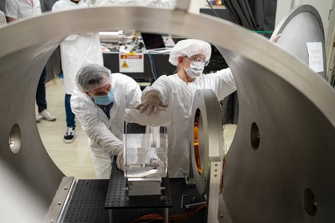 LIGO laser interferometer facility showing the long vacuum tubes used to detect gravitational waves.