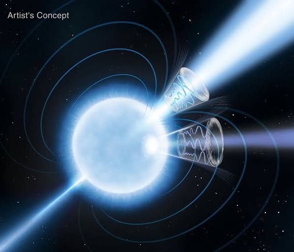 An artist concept of a magnetar emitting X-rays through a polarized magnetic field in deep space.