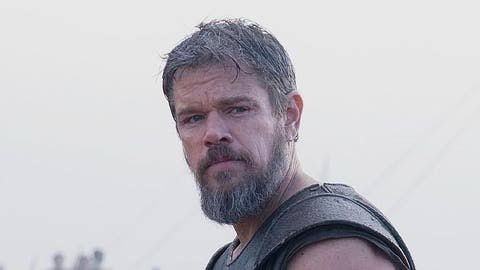 Matt Damon portraying Odysseus in a scene from the film The Odyssey, directed by Christopher Nolan.