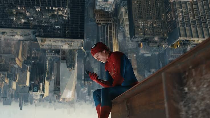 Tom Holland performing in a scene as Spider-Man in the film Brand New Day.