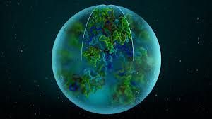 Close up microscopic view of fluorescently labeled genetic material organized in 3D structures within human tissue.