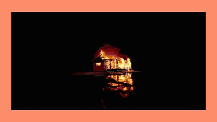 Screenshots of Anthropic ad showing a burning house, gravestones, and a mother with her child during a broadcast.