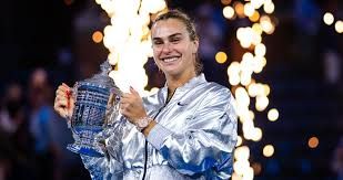 Aryna Sabalenka celebrates a victory on the court during the 2025 US Open tournament.