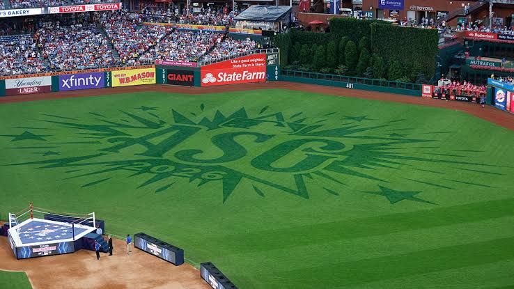 Starting pitchers Dylan Cease and Cristopher Sánchez pose at Citizens Bank Park for the 2026 MLB All-Star Game.