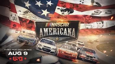 NASCAR logo next to the title text for the three-part documentary series NASCAR Americana.