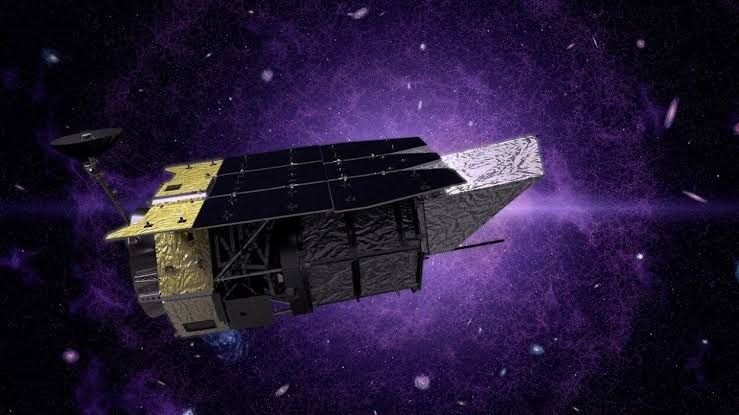 Artist rendering of the Nancy Grace Roman Space Telescope moving through space toward the L2 point.