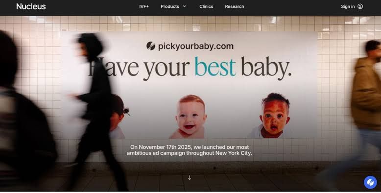 Fictional 1997 newspaper advertisement offering genetic enhancement services in the style of a fertility clinic.