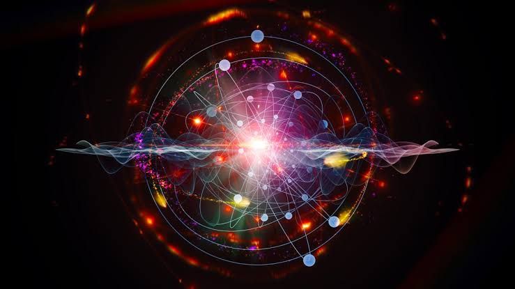 Diagram showing hydrogen electron transitions and the resulting emission of two photons in the early universe.
