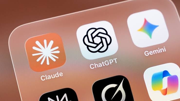 Close-up of AI chatbot icons representing ChatGPT, Gemini, and Claude on a screen.