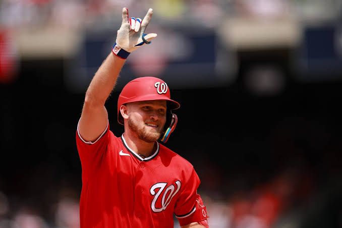 Curtis Mead of the Washington Nationals rounds the bases after a home run against the New York Yankees.