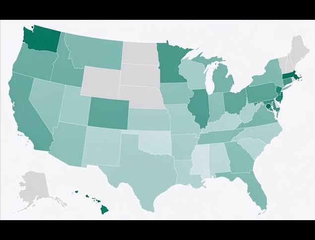 A stylized map of the United States showing color-coded median retirement savings data by state.