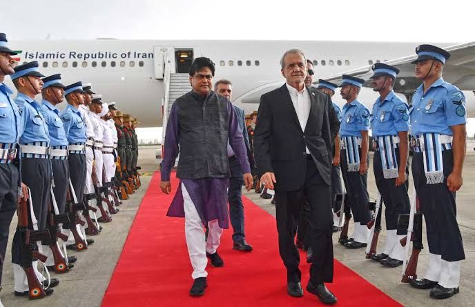 Iranian President Masoud Pezeshkian arrives at the BRICS summit in New Delhi, India.