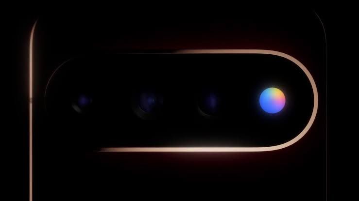 Close-up of the Pixel 11 Pro camera bar featuring the new glowing light module for visual notifications.