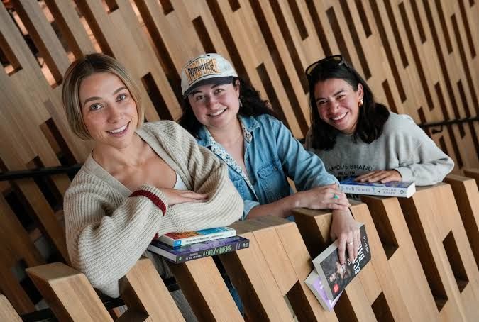 Amanda Warren, Sidney Smith, and Ashley Pinales pose together to discuss the upcoming Salt Lake Book Festival.
