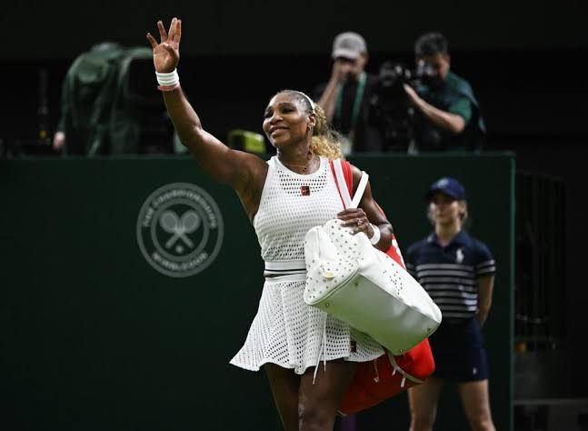 Serena Williams leaving the tennis court after her first-round loss at the 2026 Wimbledon Championships.