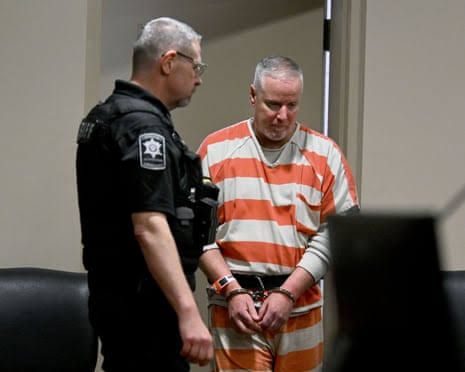 Colin Gray in prison clothing and handcuffs during his sentencing hearing at Barrow County Superior Court.
