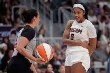 Angel Reese on the court during an Atlanta Dream game.