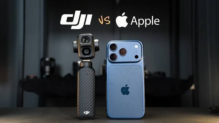 Split screen comparing Osmo Pocket 4P and iPhone 17 Pro footage stabilization in an outdoor environment.