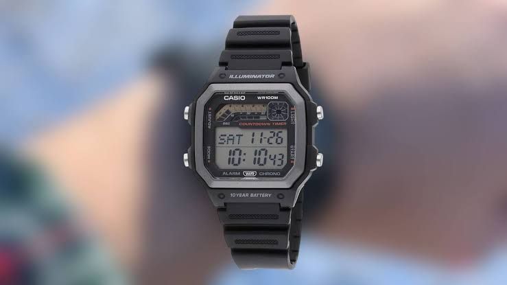 Casio WS1600H watch featuring a retro digital display and physical buttons in a black resin finish.