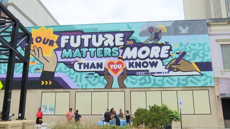 A new mural in downtown Topeka featuring the words Your Future Matters More Than You Know on a building wall.