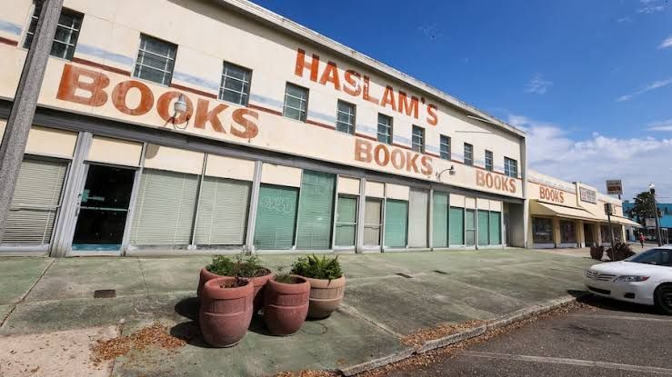 An exterior view of the closed Haslam’s Book Store at 2025 Central Ave in St. Petersburg, Florida.