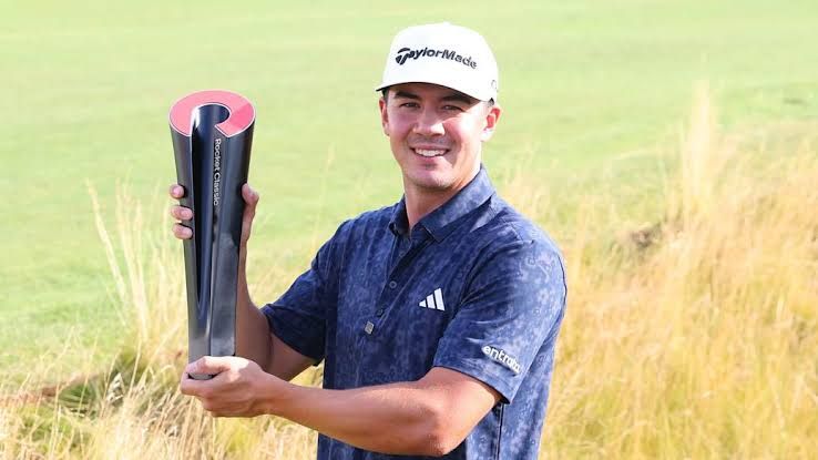 Michael Thorbjornsen celebrates his Rocket Classic victory after sinking a 26-foot birdie putt on the 18th hole.