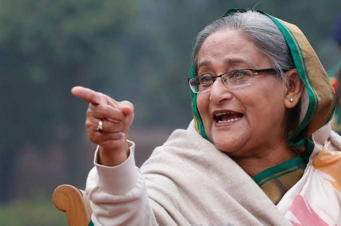Sheikh Hasina speaking at a press conference in Dhaka during her term as Prime Minister of Bangladesh.