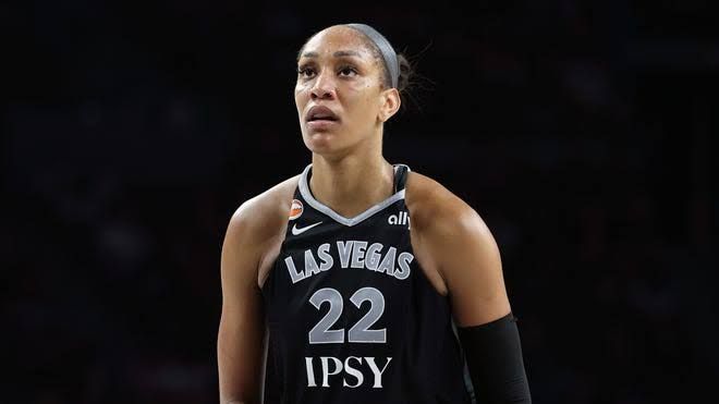 A'ja Wilson of the Las Vegas Aces prepares to shoot a free throw during a game in August.