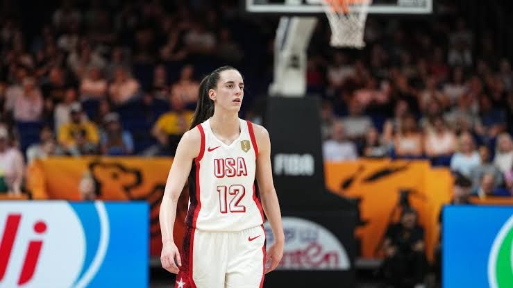 Caitlin Clark playing for the USA during the FIBA Women's Basketball World Cup in Berlin against Czechia.