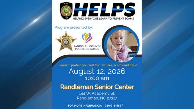 Sheriff Greg Seabolt presenting an internet safety and fraud prevention program at a local facility in Randolph County.