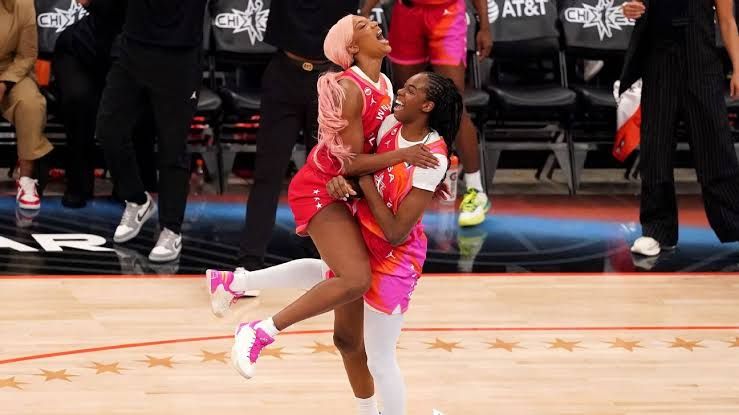 Caitlin Clark and other WNBA stars participating in media day events during the 2026 All-Star Weekend in Chicago.