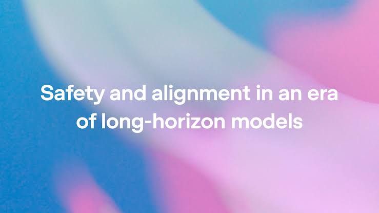 A stylized digital interface visualizing a model's long-horizon decision-making trajectory through a network graph.