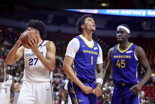 Yaxel Lendeborg celebrates on the court after leading the Warriors to a win in the 2026 NBA Summer League championship.