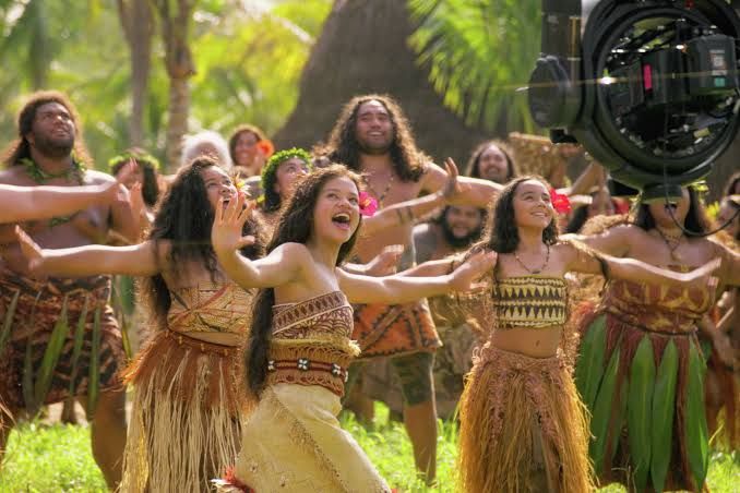 Jade-Len Makana Kaanoalii Taimalietane Iulio, a Polynesian dance director, performing as a dancer in the Moana film.