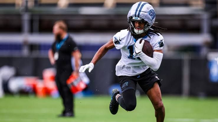 Chris Brazzell II walking off the field during Carolina Panthers training camp before his injury diagnosis.