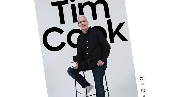 A man resembling Apple CEO Tim Cook from New Zealand presenting the Samsung Galaxy Z Fold 8 in a promotional video.
