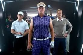 Will Ferrell as Lonnie Hawkins stands on a golf course alongside Jimmy Tatro and Luke Wilson in The Hawk.