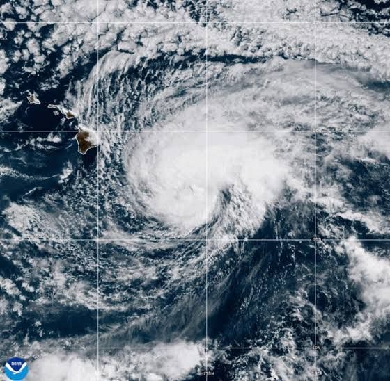 Satellite view showing the swirl of Tropical Storm Lala approaching the Hawaiian Islands.