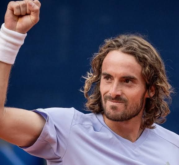 Stefanos Tsitsipas hitting a forehand winner during his semifinal match at the EFG Swiss Open in Gstaad.
