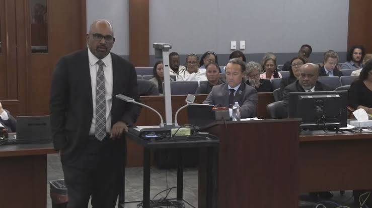 Clark County Chief Deputy District Attorney Binu Pilal questions a witness during the trial of Duane Davis in Las Vegas.