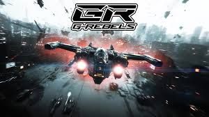 Key art for G-Rebels featuring a VTOL aircraft flying over a dark, futuristic dystopian cityscape.