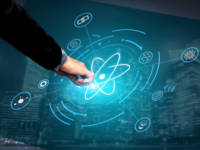 Conceptual graphic showing a network of data points connected to research laboratory equipment.