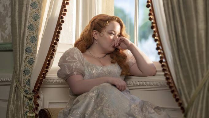 Nicola Coughlan as Penelope Featherington in a scene from season 3 of Bridgerton on Netflix.