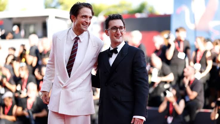 Robert Pattinson and director Lance Oppenheim at the Venice Film Festival premiere of their new film, Primetime.