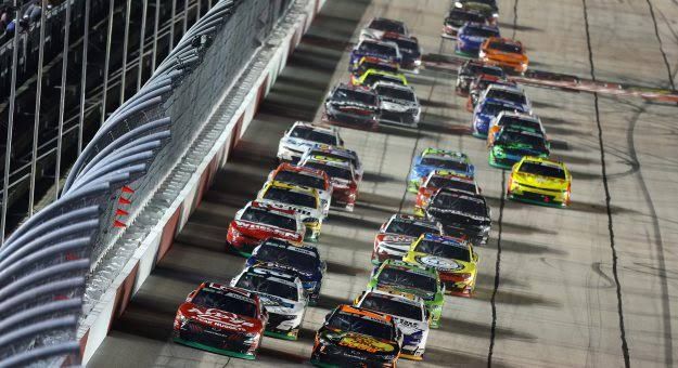 Justin Allgaier and Carson Kvapil leading the pack during the Fleetio 200 at Darlington Raceway.