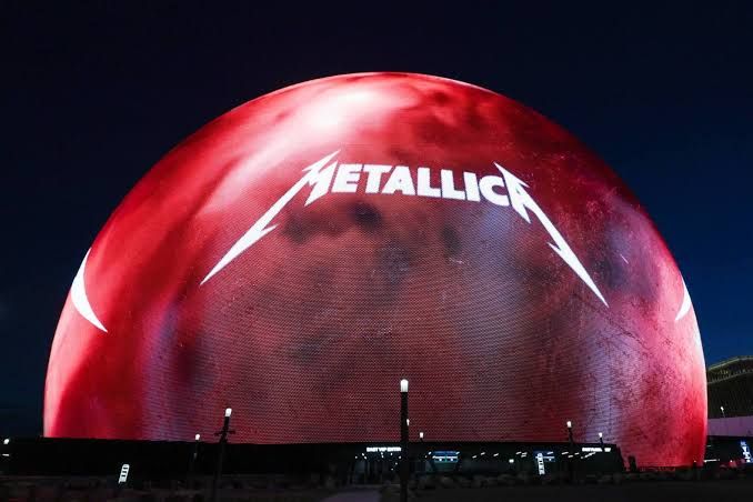 Metallica drummer Lars Ulrich standing on stage during a concert production preview at the Las Vegas Sphere.