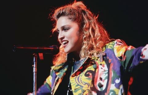 Madonna performing on stage during a concert tour.