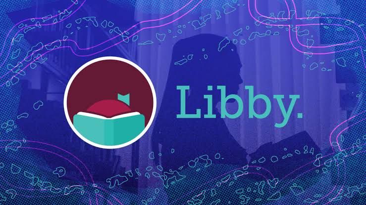 Libby app logo displayed with a reader silhouette background for library digital book access.