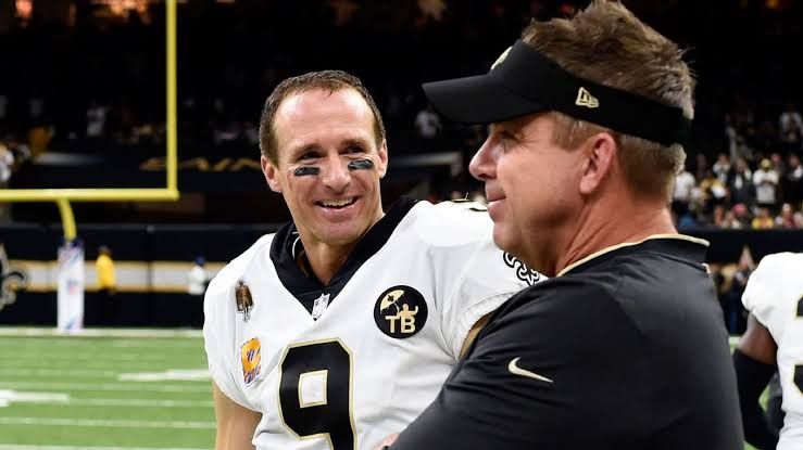 Sean Payton reacting with tears to Drew Brees' invitation to present him at the 2026 Pro Football Hall of Fame.