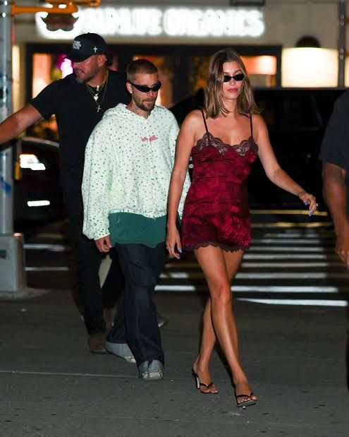 Justin Bieber and Hailey Bieber walking in SoHo after his 2026 World Cup performance.